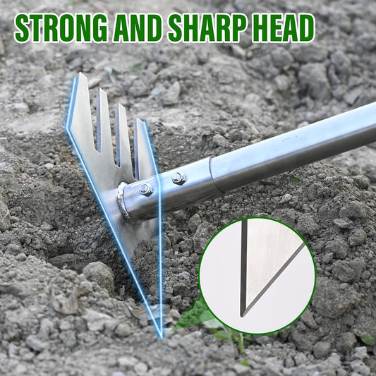 4-in-1 Garden Hoe Tool and Weeder, 56 Inch Ergonomic Long Handle Cultivator with Sharp Stainless Steel Blade, Heavy Duty Garden Hand Tiller for Weeding, Digging, Loosening Soil,Removing Moss