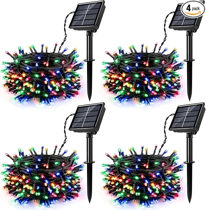 [4 Pack] Solar String Lights Multicolored, 480 LED 157FT Solar Twinkle Light Outdoor with 8 Modes & Memory Function, Waterproof Chrismas Lights for Xmas Tree Party Decorations