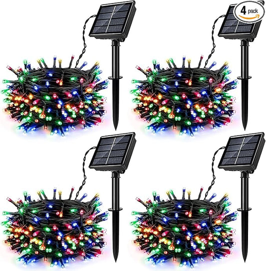 [4 Pack] Solar String Lights Multicolored, 480 LED 157FT Solar Twinkle Light Outdoor with 8 Modes & Memory Function, Waterproof Chrismas Lights for Xmas Tree Party Decorations