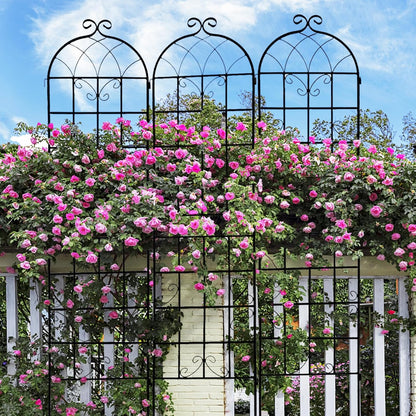 6 Pack Metal Garden Trellis 86.7" H Garden Fence Rustproof Trellis for Climbing Plants Support Roses Flower Outdoor Lawn, Black 7.2FT Tall