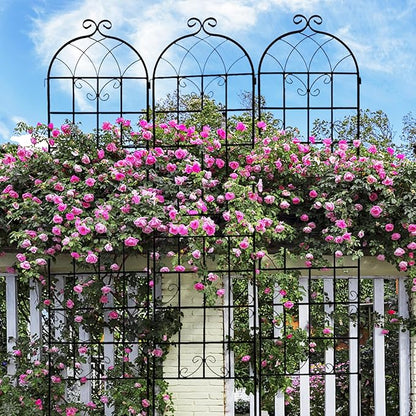 4 Pack Metal Garden Trellis 71" x 19.7" Black Fence Rustproof Garden Trellis for Climbing Plants Support Roses Flower Outdoor Lawn, Black