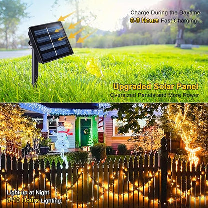 JMEXSUSS 2 Pack Solar Christmas Lights Outdoor - Total 400 LED 151FT Solar String Lights Outdoor Waterproof, 8 Modes Warm White String Light for Outside Patio Yard Tree Garden Christmas Decorations