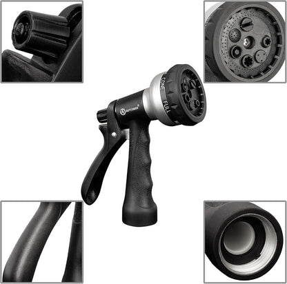 AUTOMAN-Garden-Hose-Nozzle, ABS Water Spray Nozzle, 7 Adjustable Watering Patterns, Slip Resistant for Watering Plants, Lawn& Garden, Washing Cars, Cleaning, Showering Pets & Outdoor Fun.Silver Color