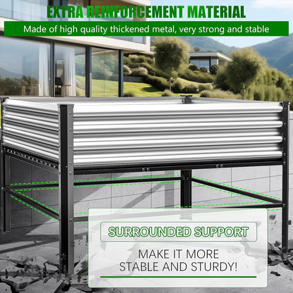 Doniks Raised Garden Bed with Legs, 48×48×32in Large Outdoor Metal Galvanized Garden Planting Box,1000lb Capacity for Vegetables Lawn Green Flowers, Fruits, Terrace