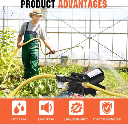 YOUNGTREE RV Fresh Water Pressure Pump 12V 5.5GPM 70PSI, On Demand Self Priming Water Pump 12Volt include 3/4" Garden Hose Adapters for Yacht Agricultural Irrigation Spraying Kitchen