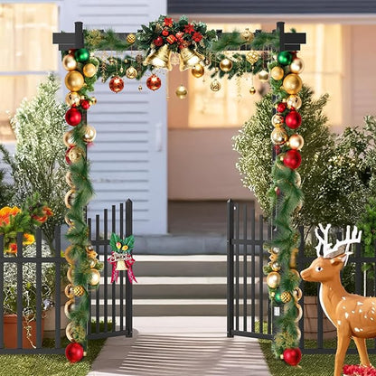 VINGLI Garden Arbor with Gate and Fence, PVC Frame Trellis Garden Arch for Plant Climbing, Vinyl Pergola Wedding Arch Backdrop Standing for Backyard, Lawn, Event (Black)