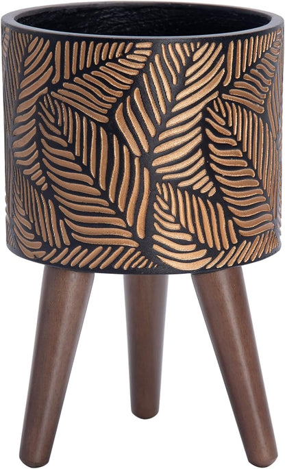 D'vine Dev 8 Inch Planter Pot with Stand, Mid-Century Tall Plant Pot with Legs for Indoor Plants, Small, Bronze/Grey, 88-L-A-6