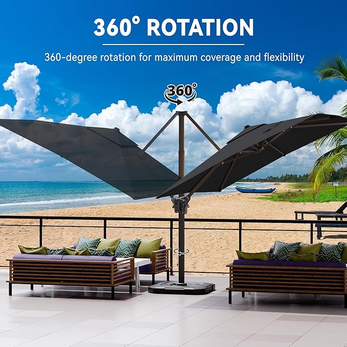 9' X 12' Cantilever Patio Umbrella 360°Rotation Rectangular Outdoor Large Offset Umbrellas Heavy Duty Windproof for Garden Deck Pool Backyard, Grey