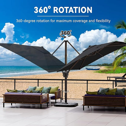 9' X 12' Cantilever Patio Umbrella 360°Rotation Rectangular Outdoor Large Offset Umbrellas Heavy Duty Windproof for Garden Deck Pool Backyard, Grey