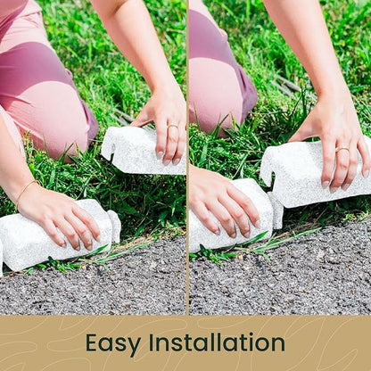 Beuta Landscape Edging | Garden Edging Border | Faux Stone Bricks for Lawn edging, Flower beds, Pathways & Yard Edging– 10 Packs | Each Section Has 6 Bricks 48"L x 4"W x 2.25"H | 30 Spikes |Limewash