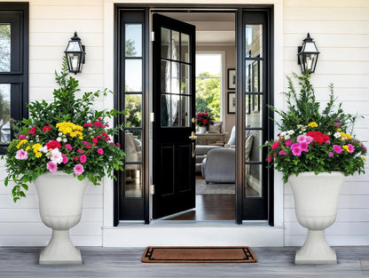 22" H Urn Tall Planters, 2-Pack Large Flower Pots for Indoor Outdoor Use, Elegant White Terrazzo Weather-Resistant Pot Containers for Garden Patio Yard Balcony Entryway or Home Décor, KD Base