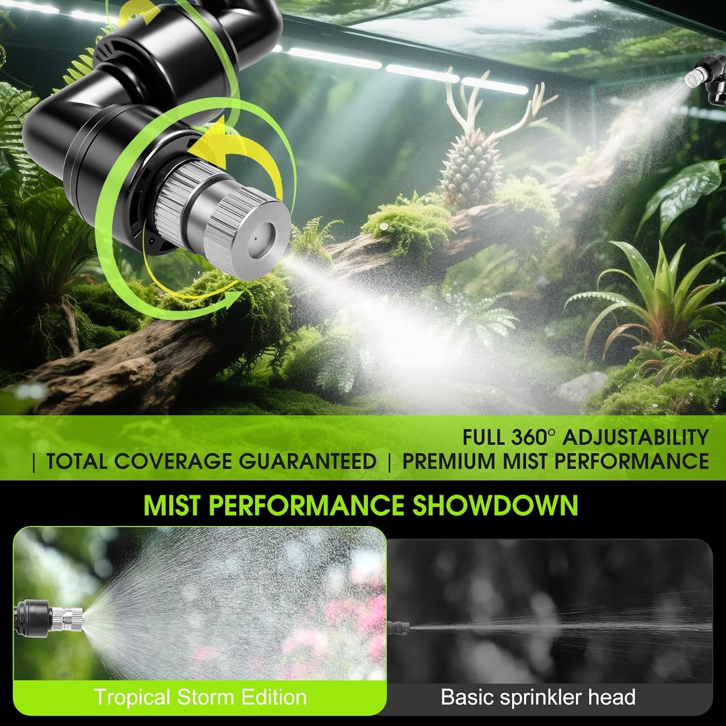 Reptile Humidifier Reptile Mister System with Timer & 360° Nozzles, Chameleons, Snakes, Frogs Misting for Terrarium, Auto Misting for Terrariums, Adjustable Nozzles & Quiet Operation