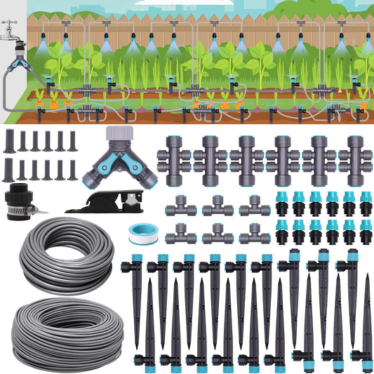 230FT Drip Irrigation System, Quick-Connect Automatic Garden Watering Misting System, with 1/2 inch and 1/4 inch Distribution Tubing, Drip Irrigation Kit for Lawn, Greenhouse, Patio
