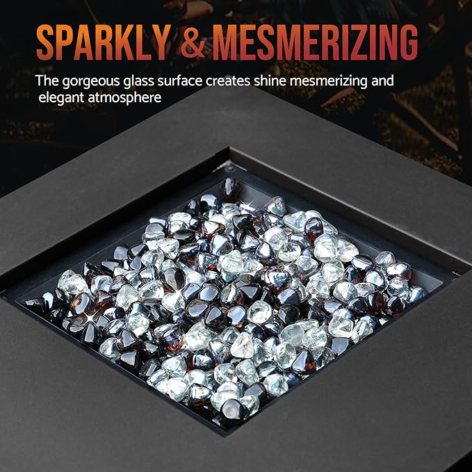 Skyflame 10-Pound Blended Fire Glass Diamonds for Fire Pit Fireplace Landscaping, 1/2 Inch Onyx Black, Crystal Ice, Amber Luster