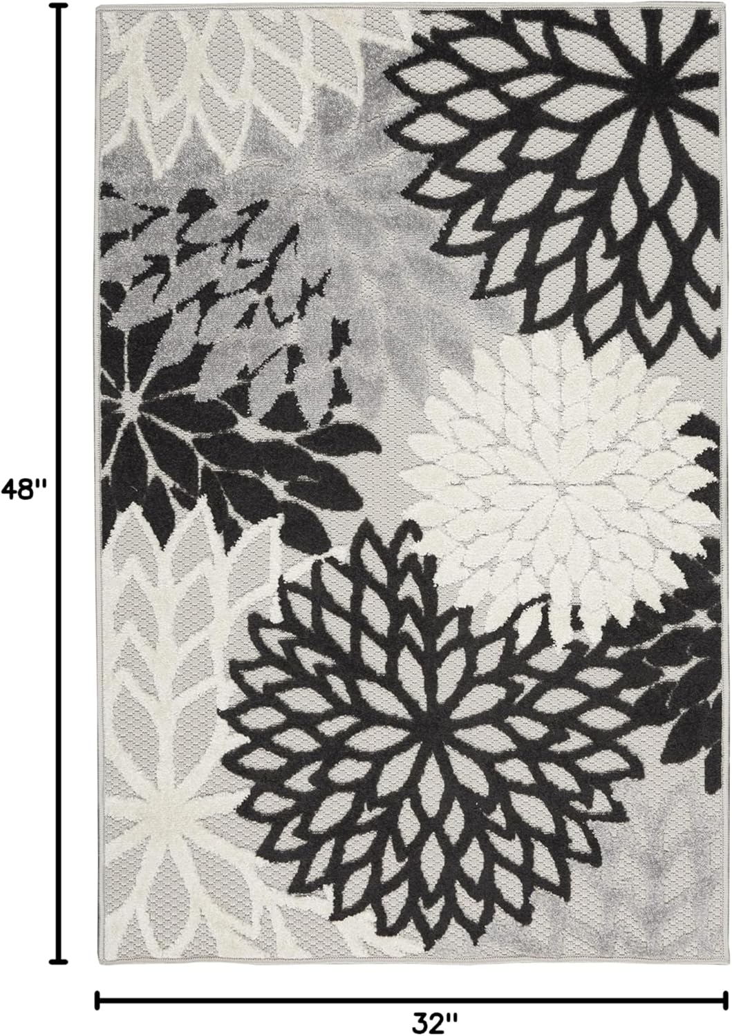 Nourison Aloha Indoor/Outdoor Black White 2'8" x 4' Area Rug, Tropical, Botanical, Easy Cleaning, Non Shedding, Bed Room, Living Room, Dining Room, Deck, Backyard, Patio (3x4)
