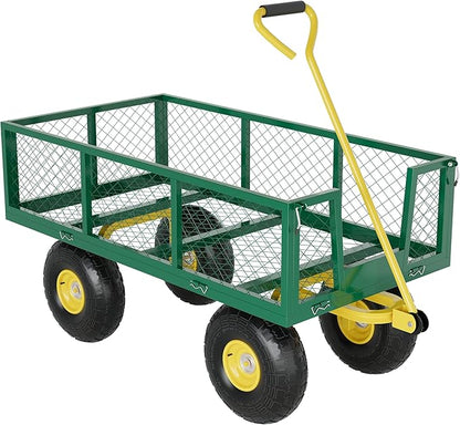 500 Lbs Garden Wagon, 2-in-1 Heavy-Duty Steel Garden Cart, with 10 Inch All-Terrain Tires and Removable Mesh Side Panels, 180° Rotating Handle, Metal Multi-Function Carts, Outdoor Gardens Wagon Cart
