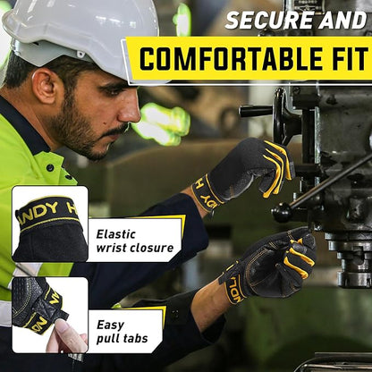 HANDLANDY Work Gloves for Men & Women, Utility Mechanic Working Gloves Touch Screen, Flexible Yard Work Gloves