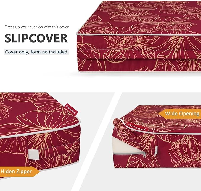 Porch Shield Outdoor Cushion Slipcovers Patio Chair Seat Cushion Covers Set 4 Waterproof Fade Resistant 24 x 24 x 4 inch,Summer Blooming