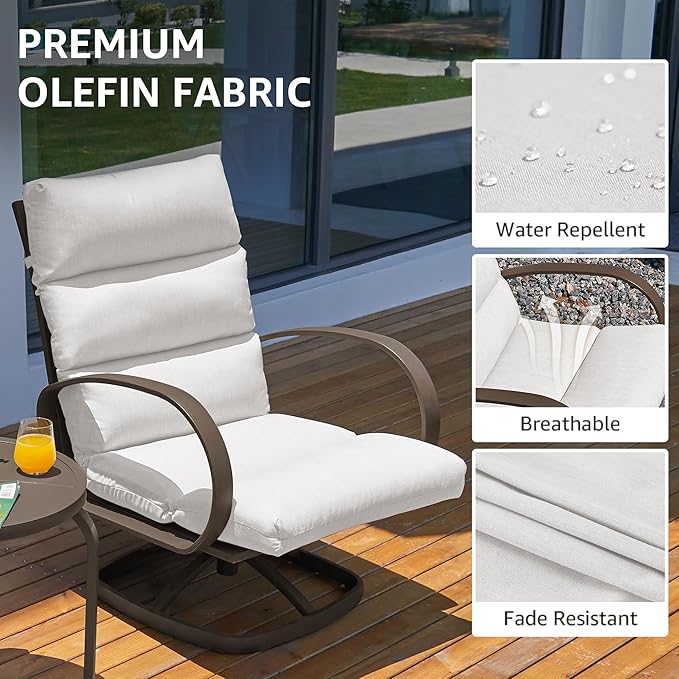 NATURAL EXPRESSIONS Patio Bistro Set, 3 Piece Outdoor Swivel Glider Rocking Chairs, Conversation Furniture with 2 Highback Rockers, 1 Table and 5" Cushion for Backyard,Porch,Yard,350lb. (Beige)