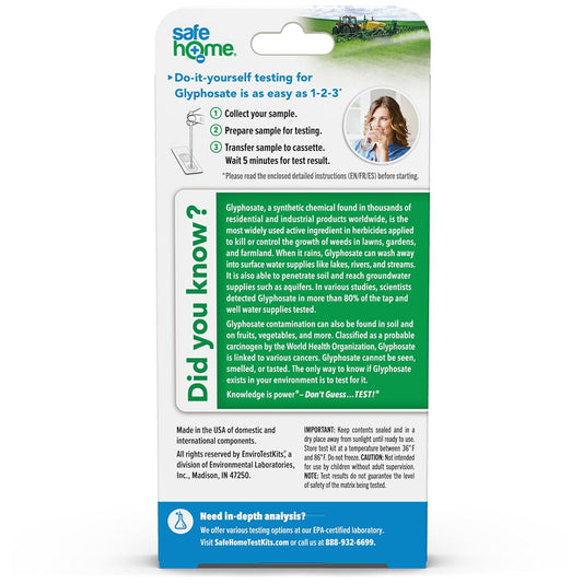Safe Home DIY Glyphosate Test Kit - Detect Toxic Herbicide in Water, Soil, Fruits, Vegetables, and More - 5 Minute Test to 200 PPB - (1 Pack)