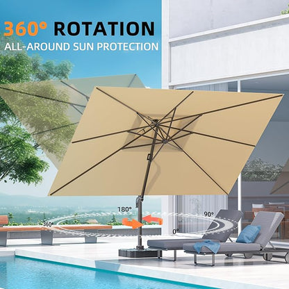 10' X 13' Outdoor Patio Umbrella Large Rectangle Cantilever Umbrella Heavy Duty 360°Rotation Offset Umbrella for Garden Deck Pool Patio,Brown