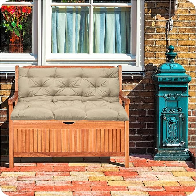 Swing Replacement Cushions with Backrest, 2 or 3 Seater Waterproof Non-Slip Overstuffed Swing Pad, Indoor/Outdoor Bench Cushion for Porch Chair Garden Furniture (Beige, 40 * 71 in)