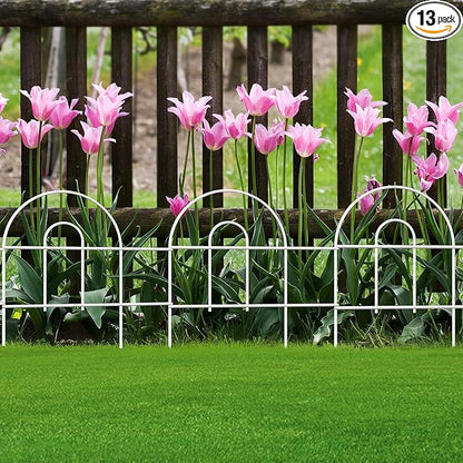 Decorative Garden Folding Border Fence 18in X20ft Rustproof Metal Wire Edging Flower Bed Fences Panel Outdoor White Garden Fencing Edge Patio Landscape