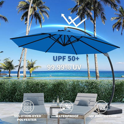 Outdoor Patio Umbrella with Sand Bag Included, 11 FT Deluxe Curvy Cantilever Umbrella Offset Hanging Umbrella with 360° Rotation for Market, Pool, Garden, Backyard, Deck