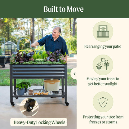 Rolling Elevated Raised Garden Bed-V Series, 2' x 8' Garden Beds with Legs & Storage Rack for Patio & Porch, 1400 Lbs Weight Capacity, Outdoor Planter Box for Vegetables Flower Herbs, Modern Gray