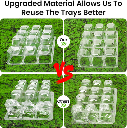MIXC 360 Cells Seedling Starter Trays Transparent Seed Tray Grow Germination Kit with 30 Plant Lables(1.5 inch x 12 Cells per Tray, 30 Trays)