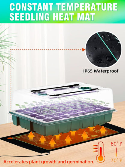Seed Starter Tray with Grow Lights and Heat Mat, 3-in-1 Soil Meter, 80-Cell Seed Growing Tray, Germination & Plant Propagation Station for Indoor Plants 2-Pack