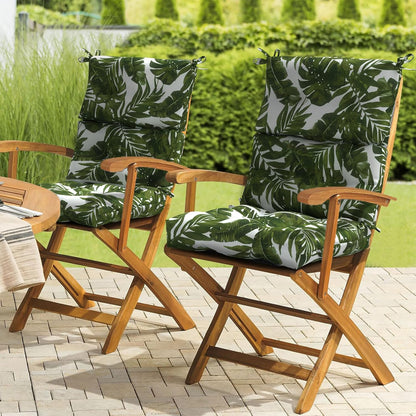 LVTXIII Outdoor Seat/Back Chair Cushion Patio Tufted High Back Cushion, Seasonal Replacement Rocking Chair Cushion with Ties (22” W x 20D”, Set of 2, Palm Green)