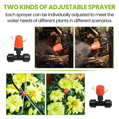 MIXC Drip Irrigation System, 50 FT Quick Connector Garden Watering System, Automatic Sprinkler Kit for Lawn Raised Bed Outdoor Plants Greenhouse with 1/4'' Tubing, Drip Emitters, Misting Nozzles