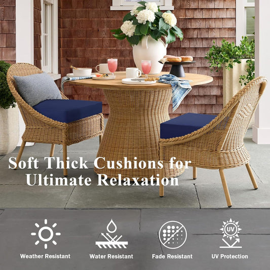 Outdoor Chair Cushions Set of 2, Waterproof Foam Patio Seat Cushions with Ties for Garden Sofa & Dining Furniture, 3-Year Color Fastness, 16x17x2 Inch, Blue