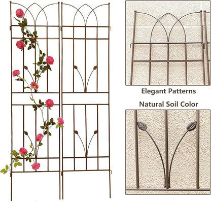 2 Pack Metal Garden Trellis 71" Fence Rustproof Garden Trellis for Climbing Plants Support Roses Flower Outdoor Lawn, Brown 6FT