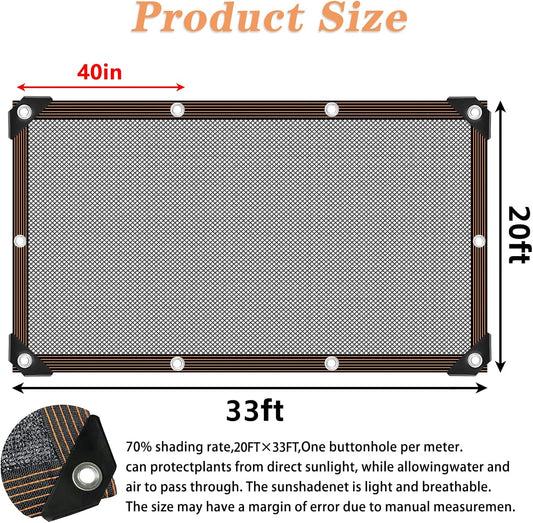 QLOFEI 20'x30' Shade Cloth - for Plants Greenhouse, 70% Sunblock Shade Sails -for Outdoor Garden Pergola Patio Lawn Sun Shade Cloths for Kennel Chicken Coop Easier to Hang Plant Shade Net Cover
