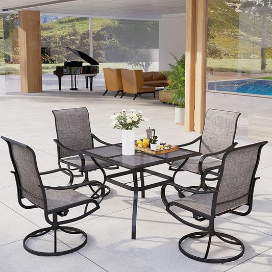 MFSTUDIO Outdoor Patio Dining Set for 4, Patio Table and Chairs Set for Deck/Backyard/Poolside/Garden, 5 Piece Patio Furniture Set with Umbrella Hole