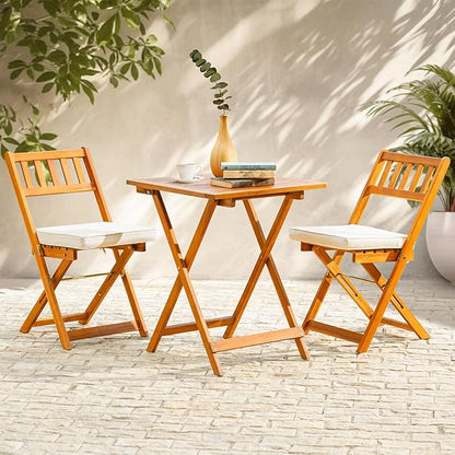 IDZO Heavy Duty 400lbs Capacity Patio Bistro Set 3 Piece Outdoor, Folding Chairs w/Cushion, Square Table - Upgrate 2024