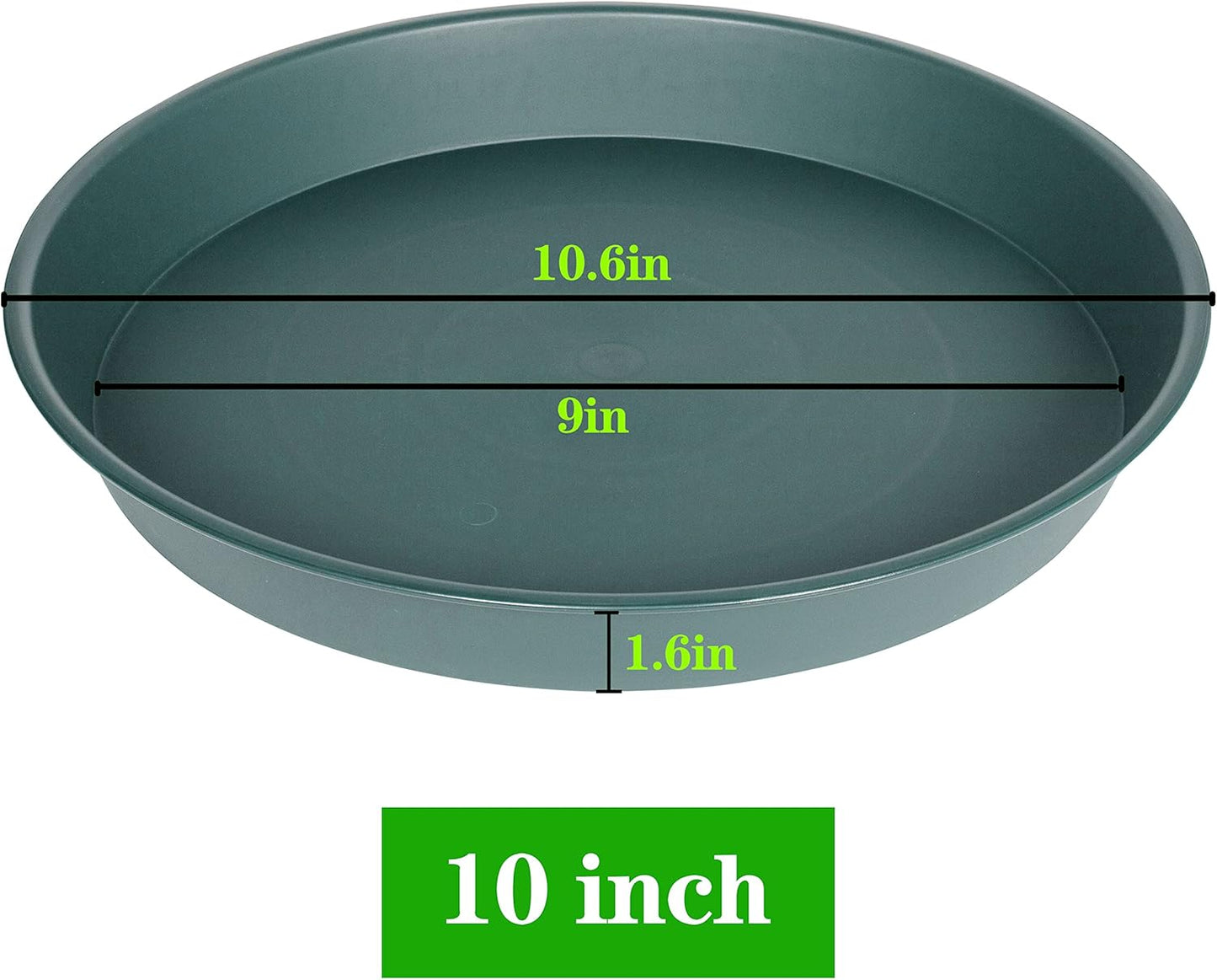 6 Pack of 10 inch Plant Saucer Bird Bath Bowl, Heavy Duty Plastic Plant Saucer 10 inch Round, Durable Plant Tray for Pots, Plant Saucers for Indoors, Plant Trays for Planter (10", Green)