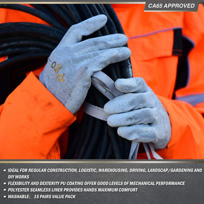 Vgo... 3 Pairs Safety Work Gloves,Gardening Gloves,Polyurethane Coated,Dipping Gloves,Latex Free(Szie L,Gray&White,PU6029)