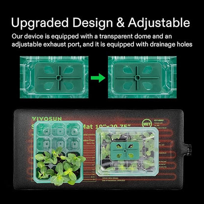 VIVOSUN 12-Pack Seed Starter Trays, 144-Cell Seed Starter Kit with Humidity Dome, Flat Reusable Plant Germination Trays with Drain Hole, Green Propagation Tray for Planting Seeds