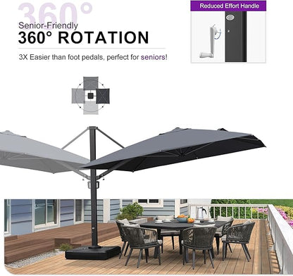 PURPLE LEAF 11 FT Square Patio Umbrella Large Cantilever Outdoor Aluminum Offset Umbrella with 360-degree Rotation for Garden Deck Backyard Pool, Grey
