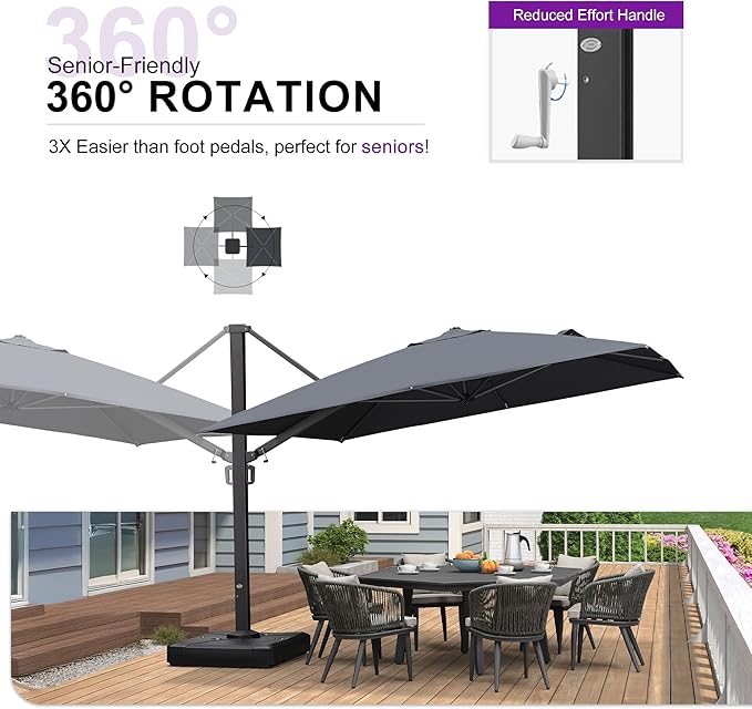 PURPLE LEAF 11 FT Square Patio Umbrella with Base Included Large Outdoor Offset Umbrella with 360-degree Rotation Cantilever Umbrella for Garden Deck Backyard Pool Grey