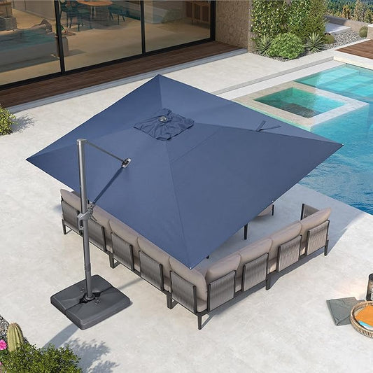 PURPLE LEAF 10' X 13' Patio Umbrella Large Rectangle Outdoor Aluminum Cantilever Umbrella with 3-Year Fade Resistance Recycled Fabric and 360-degree Rotation for Deck Pool Garden, Ocean Slate