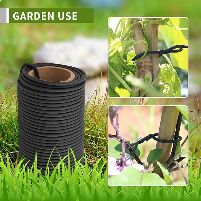 Garden Flexible Wire Tie, Soft Twist Plant Ties Support Plant Vines for Supporting and Fixing Garden Planting Branches Vines & Stems ，Organize Data Wire and Office Organization 65.6’ ( 3.5MM) (black)