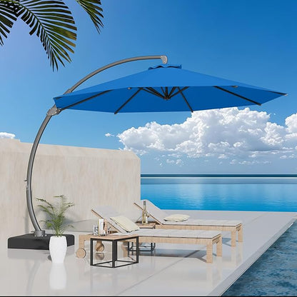 Kingdura 12ft Cantilever Patio Umbrella with Base Included, Large Round Offset Outdoor Pool Umbrella, 360° Rotation & Infinite Tilt, Heavy Duty Aluminum Frame for Deck Backyard, Royal blue