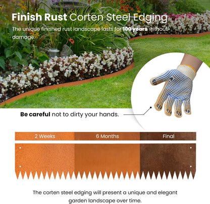 Corten Steel Landscape Edging Steel Landscaping Edging Metal Garden Edging Lawn Edge Border Rust Patina 40 Inch Strips 8 Inch Depth Hammer-in for Outdoor Yard Lawn Flower Plant 6 pcs