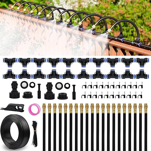 Drip Irrigation System 66 FT with 20 Nozzles, 360° Adjustable Bendable Garden Watering Misting System for Greenhouse, Yard, Lawn, Plant, Garden, 0.3 inch Hose