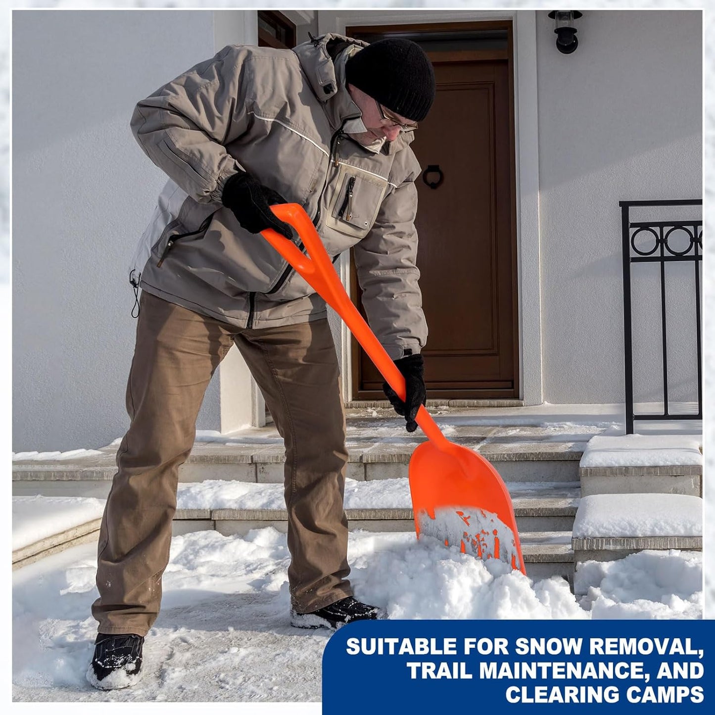 Frienda 3 Pieces Plastic Snow Shovel 43 x 14 Inches Heavy Duty Hygienic Shovel with D Shaped Grip Handle Large Durable Seamless Snow Scoop for Kitchen Gardening(Orange)