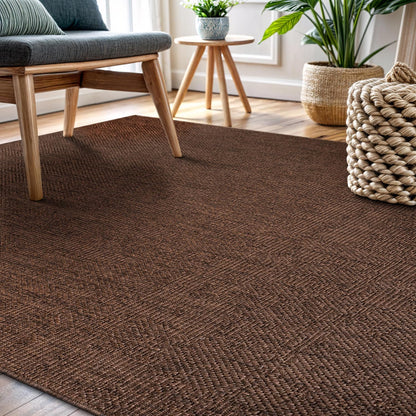 CAMILSON Easy Jute Rug 8x10, Indoor Outdoor Brown Color Fiber Area Rugs for Living Room Patio and Kitchen Rug, Solid Boho Woven Design, Easy-Cleaning, Washable Outside Carpet Alfombras (8 x 10)